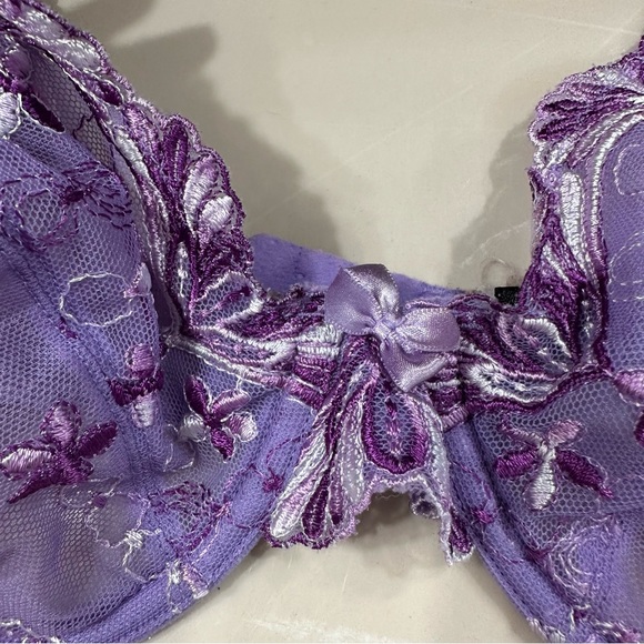 VTG Fredericks of Hollywood Purple Floral Mesh Bra Bralette - Picture 5 of 5